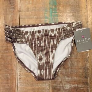 NWT Athleta Aqualuxe Print Strappy Bikini Bottom XS brown tan white